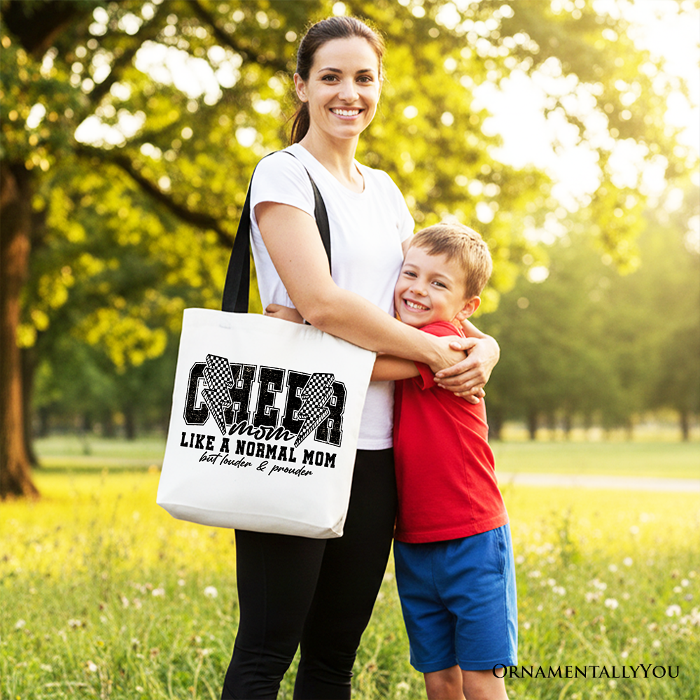 Cute cheer mom tote bag with retro sports design