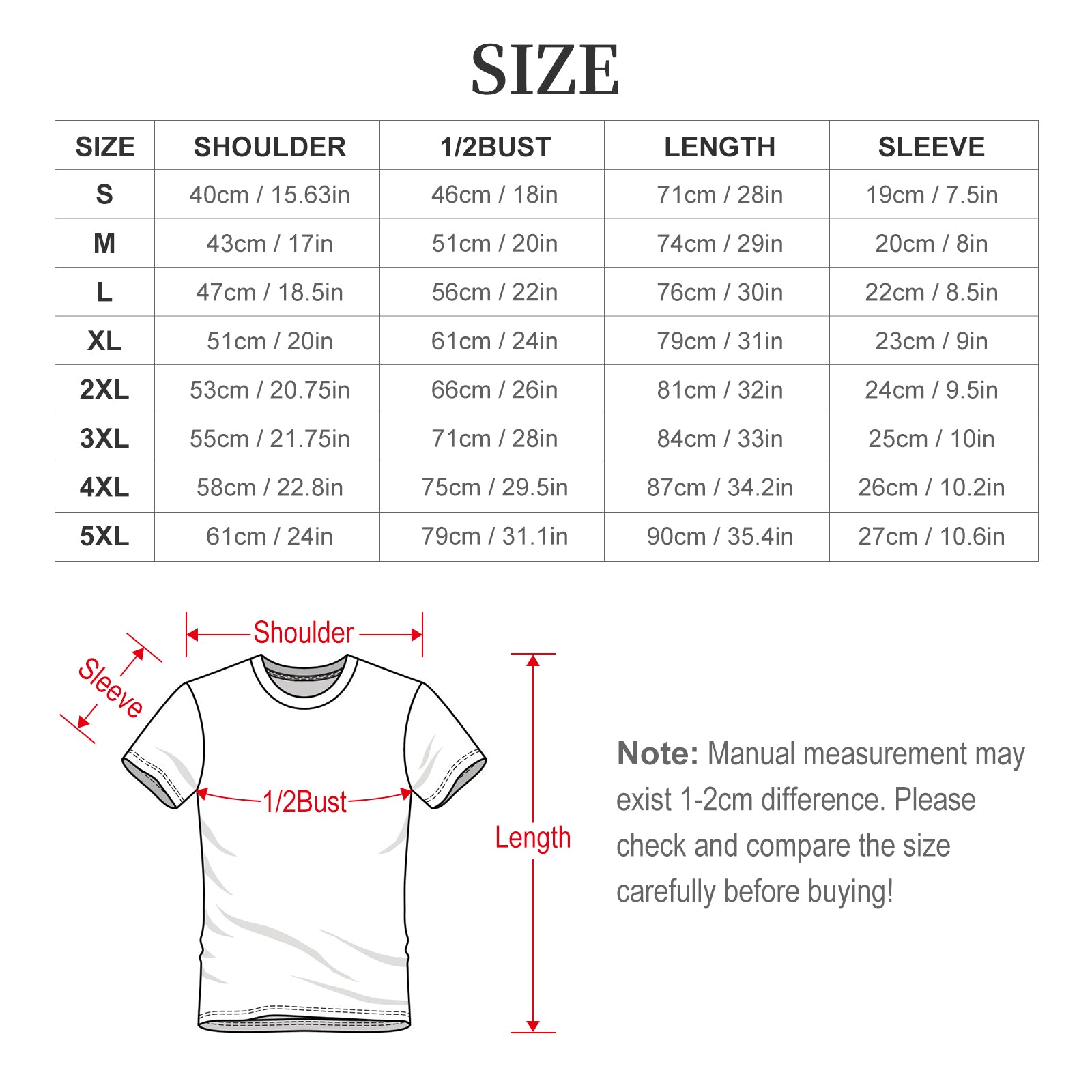 Jesus Crossover T-Shirt Size Chart