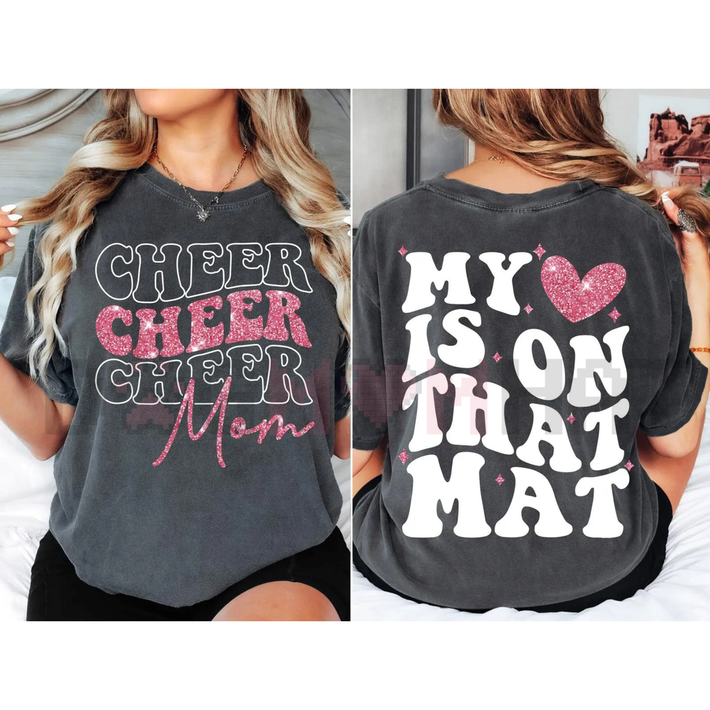 Cheer mom competition day outfit with retro sparkle aesthetic