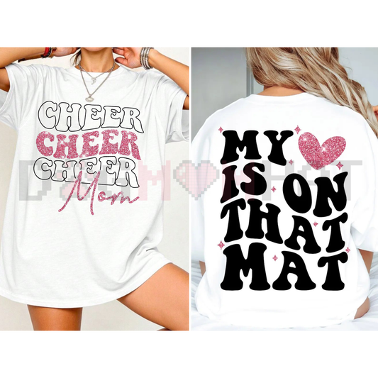 Cheer mom retro graphic tee with my heart is on that mat design