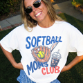 Cute softball mom shirt in chambray blue coral varsity design